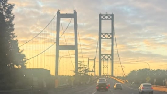 A view of the Tacoma Narrows Bridge in Gig Harbor.