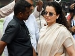 BJP MP Kangana Ranaut at the Parliament premises on the first day of the Monsoon Session, in New Delhi on Monday.