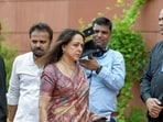 BJP MP Hema Malini at the Parliament premises on the first day of the Monsoon Session, in New Delhi on Monday. (ANI Photo/Rahul Singh)