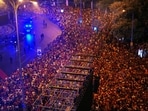 Spanish fans celebrate in central Madrid after Spain defeated Argentina in the World Cup final.