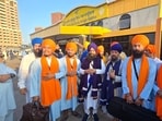 Akal Takht acting jathedar Giani Kuldeep Singh Gargaj during a religious gathering at Gurdwara Sri Guru Singh Sabha in Southall, England, on Saturday. (HT)