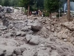 Debris at the ITBP camp in Kinnaur after flash flood hit the area, in Himachal on Sunday. (HT Photo)