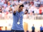 Lionel Scaloni, Head Coach of Argentina, reacts after receiving his runner-up medal during the FIFA World Cup 2026 Final match