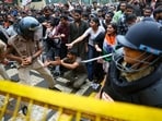 Protesters scuffle with police as supporters of India's Cockroach Janta Party demonstrate on the opening day of the Indian parliament's monsoon session, demanding the resignation of Education Minister Dharmendra Pradhan over exam paper leaks, in New Delhi, India, July 20, 2026. REUTERS/Anushree Fadnavis