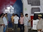 Key accused Ram Shankar Yadav alias Tinnu and his nephew Manish Yadav brought back to the district jail after the expiry of their police custody remand period in Ayodhya on Sunday. (PTI PHOTO)