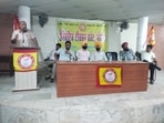 Teachers’ body at Punjabi Bhawan in Ludhiana on Sunday. (HT File)