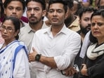 Trinamool Congress supremo Mamata Banerjee with party MPs Abhishek Banerjee and Mahua Moitra in Kolkata earlier this month. (PTI)