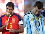 Rodri with the golden ball and Lionel Messi after losing the final.