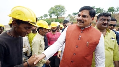 Madhya Pradesh Chief Minister Mohan Yadav interacts with workers during his inspection of the Sleemanabad Tunnel, India’s longest water tunnel, in Katni on Friday. (@CMMadhyaPradesh X) Madhya Pradesh Chief Minister Mohan Yadav interacts with workers during his inspection of the Sleemanabad Tunnel, India’s longest water tunnel, in Katni on Friday. (@CMMadhyaPradesh X)