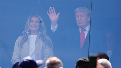 President Donald J. Trump stands with first lady Melania Trump during the World Cup final soccer match between Spain and Argentina in East Rutherford, N.J., near New York, Sunday, July 19, 2026. (AP Photo/Julio Cortez) President Donald J. Trump stands with first lady Melania Trump during the World Cup final soccer match between Spain and Argentina in East Rutherford, N.J., near New York, Sunday, July 19, 2026. (AP Photo/Julio Cortez)