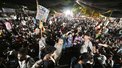 Before the parliamentary march, the AKP presented its demands for justice, compensation and the release of Wangchuk. (Hindustan Times) Before the parliamentary march, the AKP presented its demands for justice, compensation and the release of Wangchuk. (Hindustan Times)
