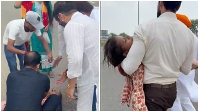 Chirag Paswan ensures that the injured woman is taken to hospital after stopping the convoy. (that I) Chirag Paswan ensures that the injured woman is taken to hospital after stopping the convoy. (that I)