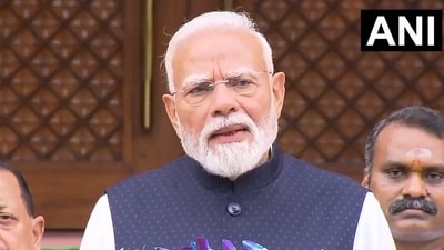 Prime Minister Modi speaks outside Parliament ahead of the monsoon session. Prime Minister Modi speaks outside Parliament ahead of the monsoon session.