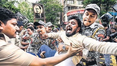 Mumbai, India. July 20, 2026 - Mumbai police detained students and Cockroach Janta Party supporters during protests near Chityabhoomi in Dadar, where several student organisations and party supporters had gathered to express solidarity with the protest in Delhi. Mumbai, India. July 20, 2026. (Photo by Raju Shinde/HT Photo) (Raju Shinde) Mumbai, India. July 20, 2026 - Mumbai police detained students and Cockroach Janta Party supporters during protests near Chityabhoomi in Dadar, where several student organisations and party supporters had gathered to express solidarity with the protest in Delhi. Mumbai, India. July 20, 2026. (Photo by Raju Shinde/HT Photo) (Raju Shinde)