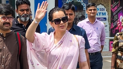 Jodhpur: Bollwood actor and MP Kangana Ranaut greets the gathering as she arrives at Jodhpur airport for the promotion of the film 'Bharat Bhhagya Viddhaata', in Jodhpur, Rajasthan, Thursday, June 11, 2026. (PTI Photo)(PTI06_11_2026_000198B) (PTI) Jodhpur: Bollwood actor and MP Kangana Ranaut greets the gathering as she arrives at Jodhpur airport for the promotion of the film 'Bharat Bhhagya Viddhaata', in Jodhpur, Rajasthan, Thursday, June 11, 2026. (PTI Photo)(PTI06_11_2026_000198B) (PTI)