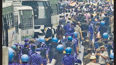 Police said protesters repeatedly violated prohibitory orders despite being warned to disperse (RAJ K RAJ /HT PHOTO)