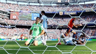 Emiliano Martinez saved almost everything but he failed to deny Ferran Torres' goal which was the decider. (REUTERS)