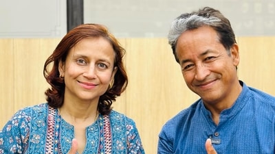 Sonam Wangchuk and his wife Gitanjali J Angmo, who is also the co-founder of HIAL. (HT file) Sonam Wangchuk and his wife Gitanjali J Angmo, who is also the co-founder of HIAL. (HT file)