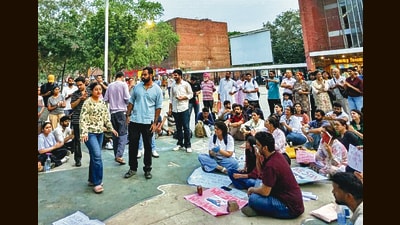 Students during the protest at Sector-17, Chandigarh, on Monday. (HT PHOTO) Students during the protest at Sector-17, Chandigarh, on Monday. (HT PHOTO)