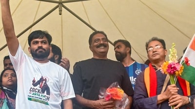 File photo of actor Prakash Raj and Cockroach Janta Party (CJP) founder Abhijit Dipke and others during a protest by CJP at Freedom Park, in Bengaluru. (PTI) File photo of actor Prakash Raj and Cockroach Janta Party (CJP) founder Abhijit Dipke and others during a protest by CJP at Freedom Park, in Bengaluru. (PTI)