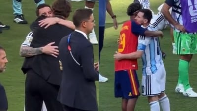 Sergio Ramos and Lamine Yamal consoling Lionel Messi after the World Cup 2026 final. (X images) Sergio Ramos and Lamine Yamal consoling Lionel Messi after the World Cup 2026 final. (X images)