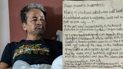 In a handwritten letter, Sonam Wangchuk said he would end his fast if any of his conditions were met. (X/@wangchuk66) In a handwritten letter, Sonam Wangchuk said he would end his fast if any of his conditions were met. (X/@wangchuk66)