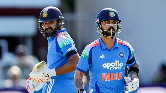 India's Rohit Sharma and Virat Kohli run between wickets.