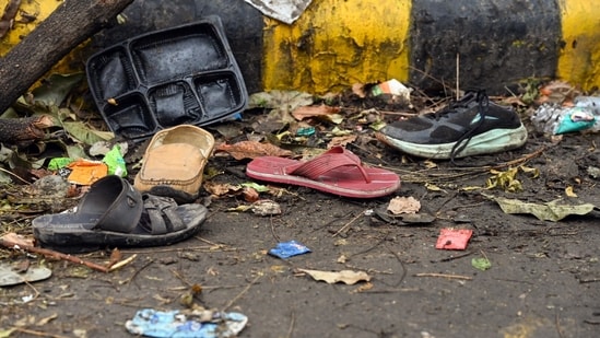 A view of scattered belongings after a clash broke out between CJP protesters and security personnel at Jantar Mantar, in New Delhi.(ANI)