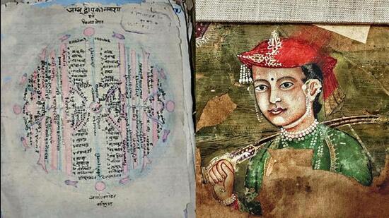 Among the finds: a map (left), a painting of the Queen of Jhansi.