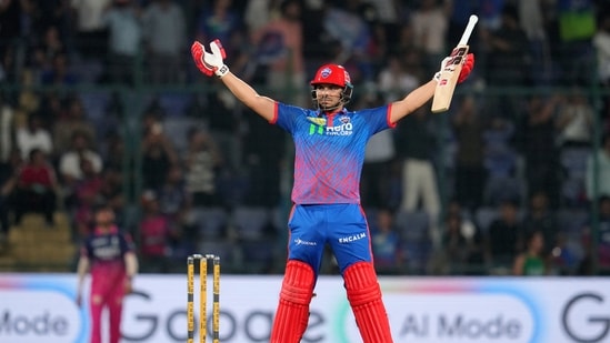 Ashutosh Sharma celebrates a Delhi Capitals win in the IPL earlier this year.