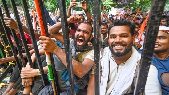 CJP launched a protest on June 20 against exam irregularities, demanding resignation of the education minister. The protest was joined by climate activist Sonam Wangchuk on June 28, who started an indefinite hunger strike to support CJP.(Hindustan Times)