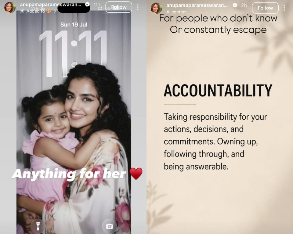 Anupama Parameswaran's Instagram Stories.