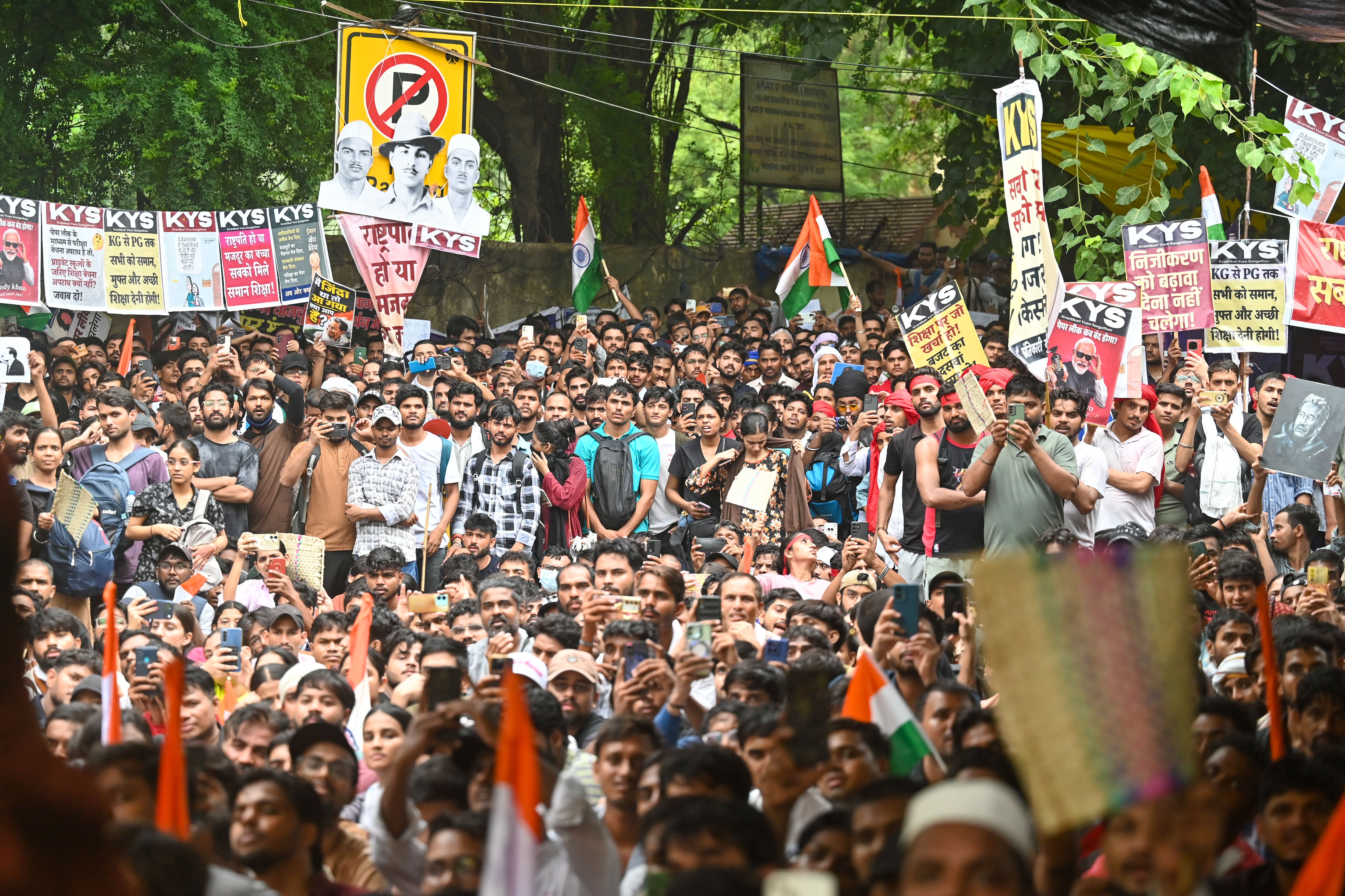 Huge crowds of protesters arrive to march towards Parliament from Jantar Mantar in New Delhi, India, on Monday, July 20, 2026. (Sanchit Khanna/Hindustan Times) Huge crowds of protesters arrive to march towards Parliament from Jantar Mantar in New Delhi, India, on Monday, July 20, 2026. (Sanchit Khanna/Hindustan Times)