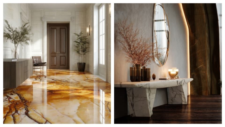 Add jewel-toned natural stones for flooring. (Picture credit: A-Class Marble) Add jewel-toned natural stones for flooring. (Picture credit: A-Class Marble)