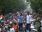 Activists and supporters of the Cockroach Janta Party (CJP) gather to take part in a protest demanding the resignation of education minister Dharmendra Pradhan over alleged NEET exam irregularities in New Delhi on July 20, 2026 (AFP)