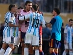 Nicolas Otamendi and Nahuel Molina scuffle with Spain’s Rodrigo after the World Cup final.