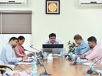 Minister Nitin Agarwal holding review meeting. (HT)