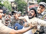 Mumbai, India. July 20, 2026 - Mumbai police detained students and Cockroach Janta Party supporters during protests near Chityabhoomi in Dadar, where several student organisations and party supporters had gathered to express solidarity with the protest in Delhi. Mumbai, India. July 20, 2026. (Photo by Raju Shinde/HT Photo) (Raju Shinde)