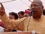 NISHAD party chief Sanjay Nishad on addressing his party’s conference in Lucknow. (HT file)