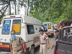 Police personnel at site as rescue operation is underway after 27 workers were trapped in an under construction tunnel after a landslide, in Gangtok, Sikkim, Tuesday, July 21, 2026.