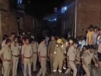 Police personnel at the site of the house collapse in Muzaffarnagar. (SOURCED IMAGE)