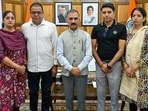 Rajesh Sharma, father of Aditya Sharma, who lost his life in Strait of Hormuz recently, calls on Himachal Pradesh chief minister Sukhvinder Singh Sukhu, in Shimla on Monday. (ANI Photo)