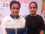 Sharmila with her daughter Anuj (R) at the send-off ceremony of the 2026 Glasgow Commonwealth Games (HT)