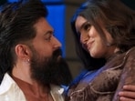 Yash, Tara Sutaria and Kiara Advani in a still from the song Manamohaka in Toxic. 