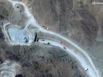 A satellite view of an entrance to the Pickaxe Mountain tunnels in Iran.