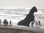 Christopher Nolan’s version of the Trojan Horse—35 feet tall and rearing on hind legs—was half buried in sand on the Atlantic coast. Christopher Nolan’s version of the Trojan Horse—35 feet tall and rearing on hind legs—was half buried in sand on the Atlantic coast.