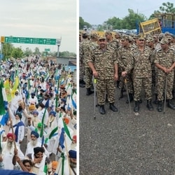 Farmers gather at Shambhu Border (Punjab-Haryana border) ahead of their scheduled march to Delhi today.