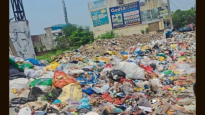 A heap of garbage on Mundi Kharar road in Mohali. (HT Photo) A heap of garbage on Mundi Kharar road in Mohali. (HT Photo)