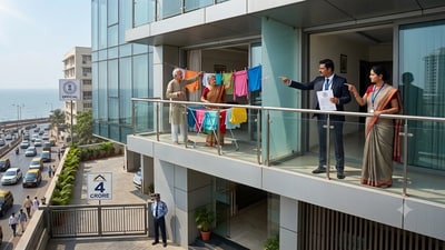 Mumbai real estate: Across several premium residential developments, from Worli and Bandra to Powai and Lower Parel, housing societies have introduced rules prohibiting residents from drying clothes or towels in balconies or outside windows. (Picture for representational purposes only) (Gemini Generated Photo ) Mumbai real estate: Across several premium residential developments, from Worli and Bandra to Powai and Lower Parel, housing societies have introduced rules prohibiting residents from drying clothes or towels in balconies or outside windows. (Picture for representational purposes only) (Gemini Generated Photo )