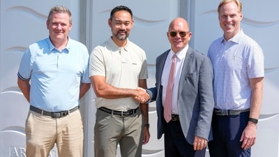 (From left) Ben Cowen of DP World Tour; Cho Minn Thant of the Asian Tour and Guy Kinnings of European Tour Group shaking hands, and Christian Hardy of the PGA Tour (From left) Ben Cowen of DP World Tour; Cho Minn Thant of the Asian Tour and Guy Kinnings of European Tour Group shaking hands, and Christian Hardy of the PGA Tour